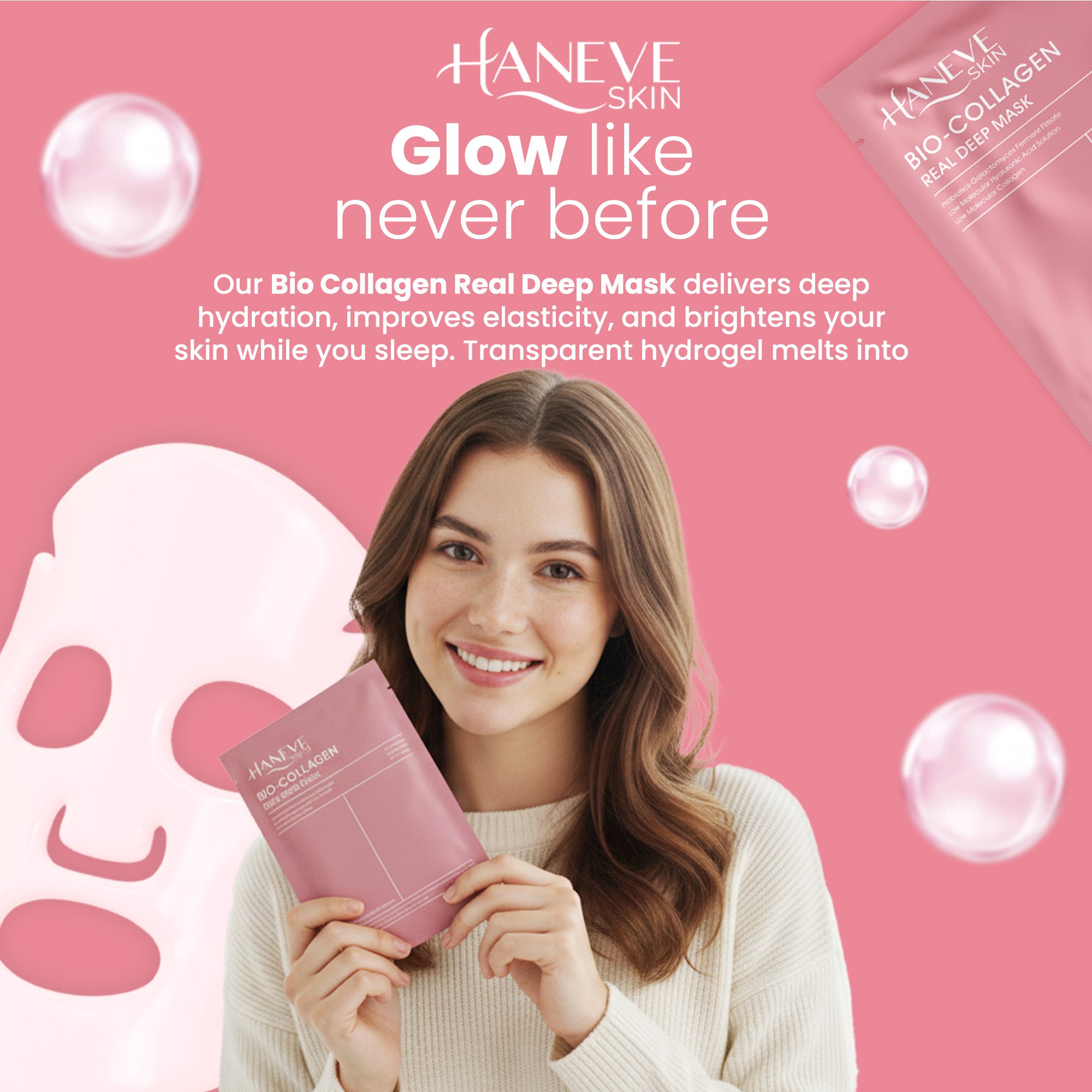 Bio-Collagen Real Deep Mask – Low Molecular Collagen, Hyaluronic Acid & Galactomyces Probiotics – Hydrating, Pore-Minimizing & Firming Facial Sheet Mask – 5 Pack