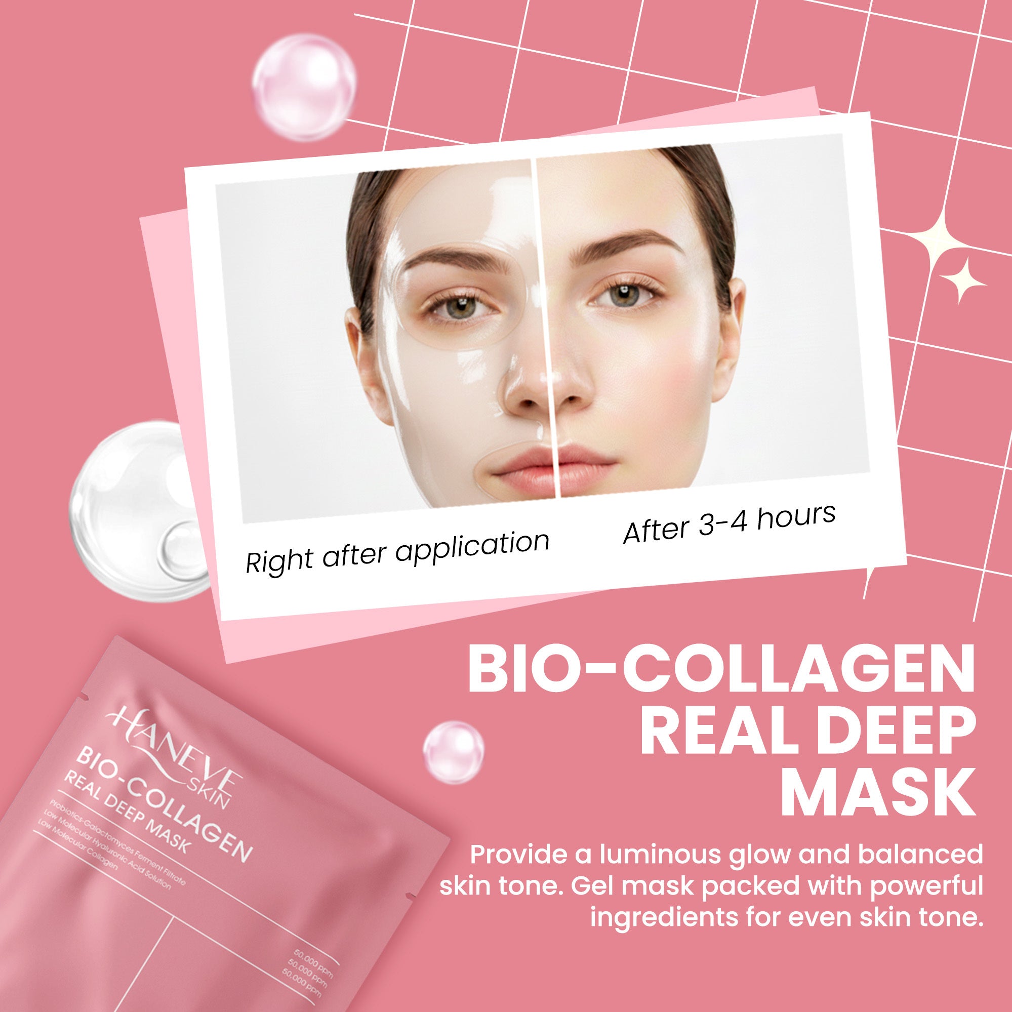 Bio-Collagen Real Deep Mask – Low Molecular Collagen, Hyaluronic Acid & Galactomyces Probiotics – Hydrating, Pore-Minimizing & Firming Facial Sheet Mask – 5 Pack
