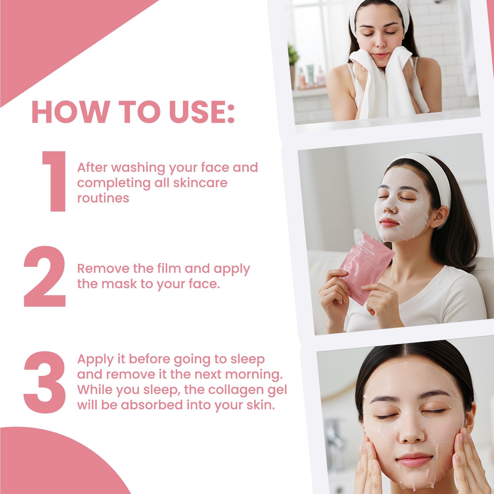 Bio-Collagen Real Deep Mask – Low Molecular Collagen, Hyaluronic Acid & Galactomyces Probiotics – Hydrating, Pore-Minimizing & Firming Facial Sheet Mask – 5 Pack