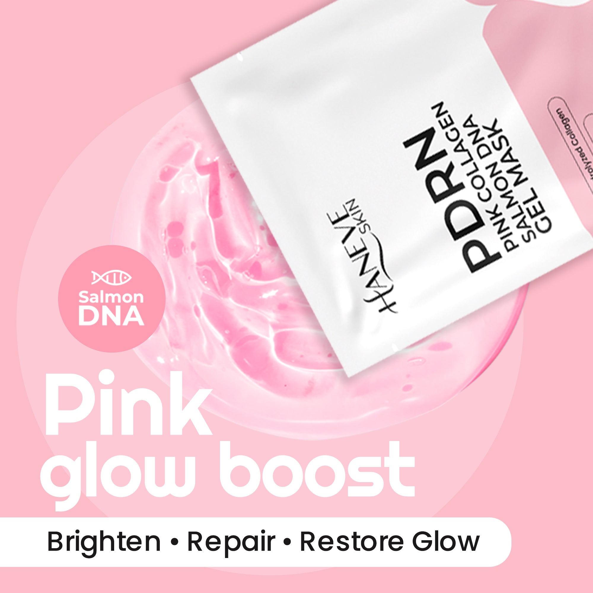 PDRN Pink Collagen Gel Mask – Salmon DNA, Hydrolyzed Collagen & Niacinamide – Hydrating & Moisturizing Facial Sheet Mask for Radiance and Skin Barrier Support – 5-Pack