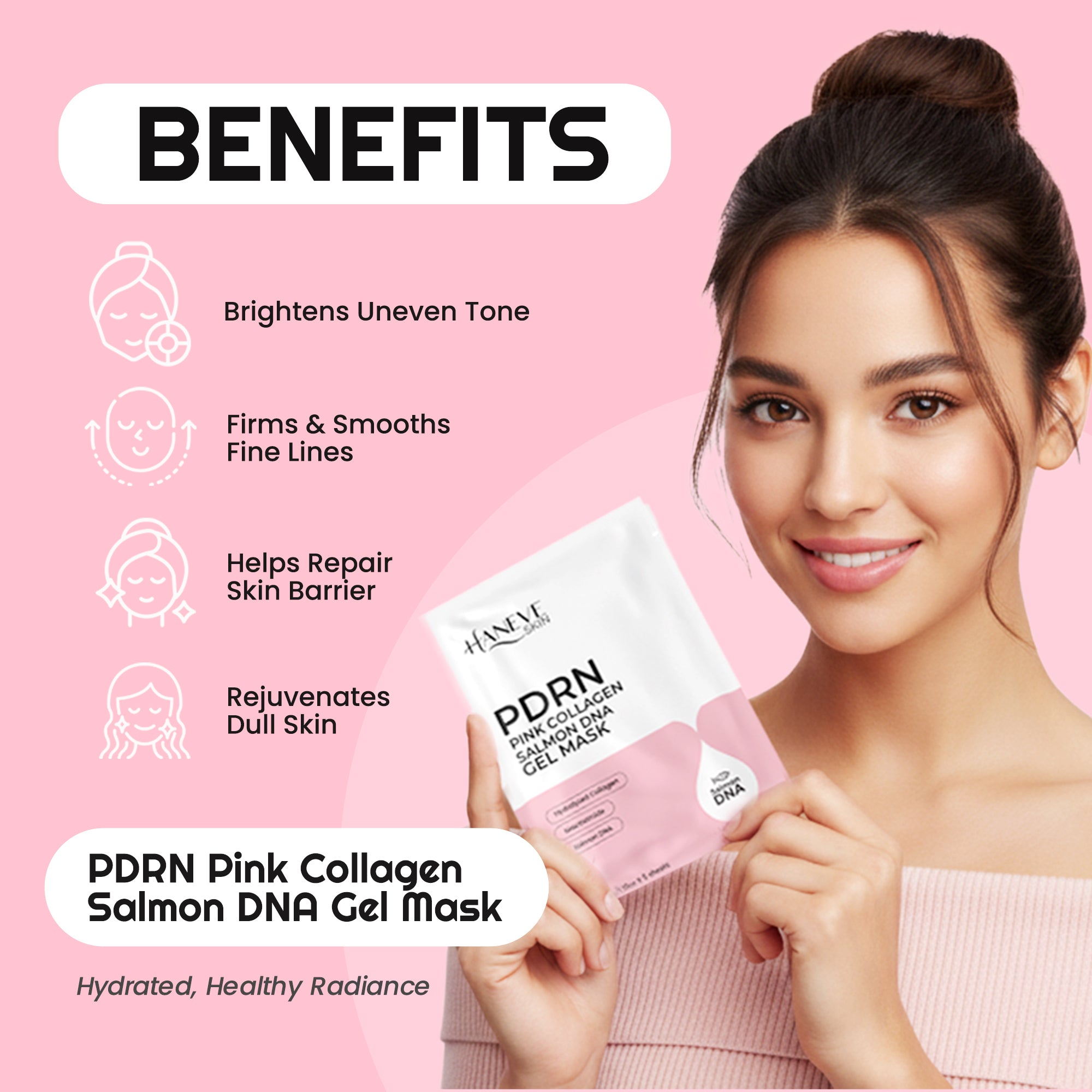 PDRN Pink Collagen Gel Mask – Salmon DNA, Hydrolyzed Collagen & Niacinamide – Hydrating & Moisturizing Facial Sheet Mask for Radiance and Skin Barrier Support – 5-Pack