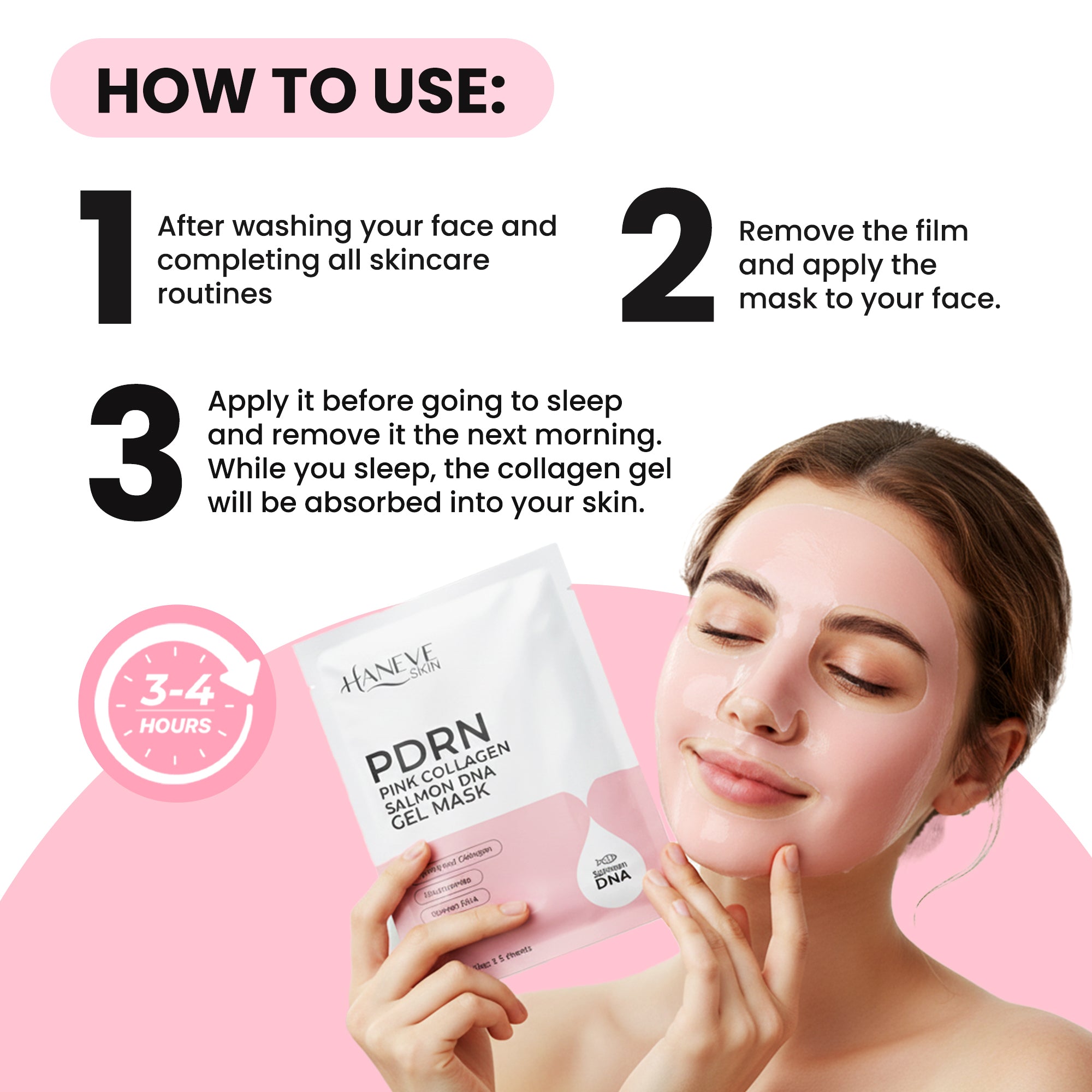 PDRN Pink Collagen Gel Mask – Salmon DNA, Hydrolyzed Collagen & Niacinamide – Hydrating & Moisturizing Facial Sheet Mask for Radiance and Skin Barrier Support – 5-Pack
