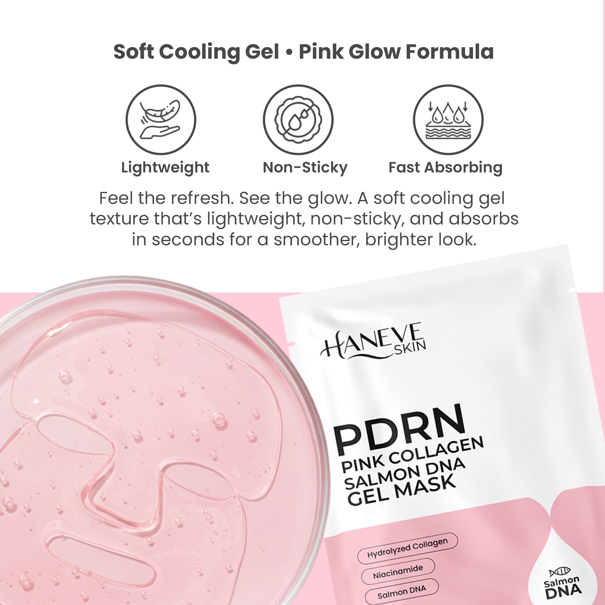 PDRN Pink Collagen Gel Mask – Salmon DNA, Hydrolyzed Collagen & Niacinamide – Hydrating & Moisturizing Facial Sheet Mask for Radiance and Skin Barrier Support – 5-Pack