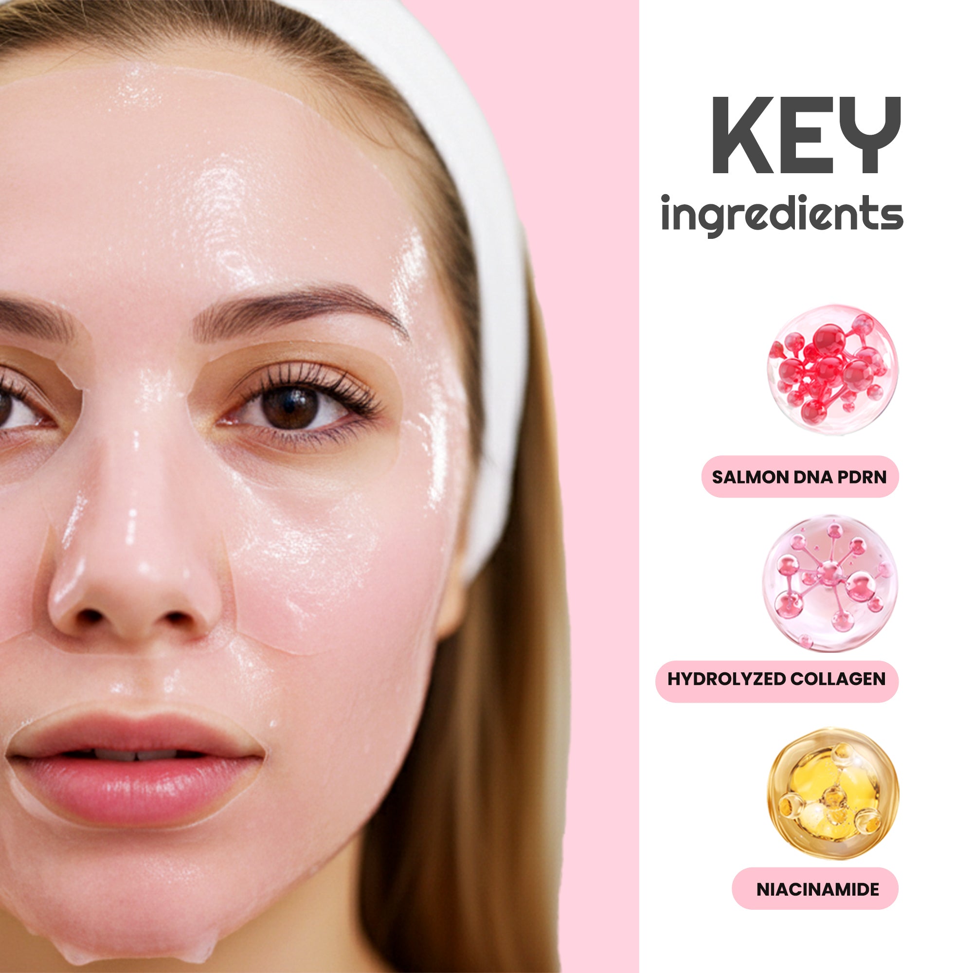 PDRN Pink Collagen Gel Mask – Salmon DNA, Hydrolyzed Collagen & Niacinamide – Hydrating & Moisturizing Facial Sheet Mask for Radiance and Skin Barrier Support – 5-Pack